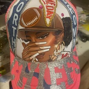 Custom KC Chiefs Hats Made by Me Stylish Pink and Blue Graphic Cap